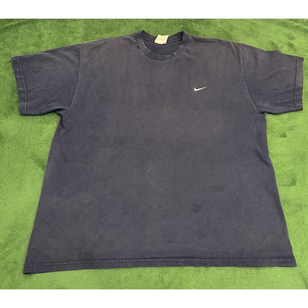 Vintage Nike Embroidered Swoosh Faded Navy T-Shirt Mens XL